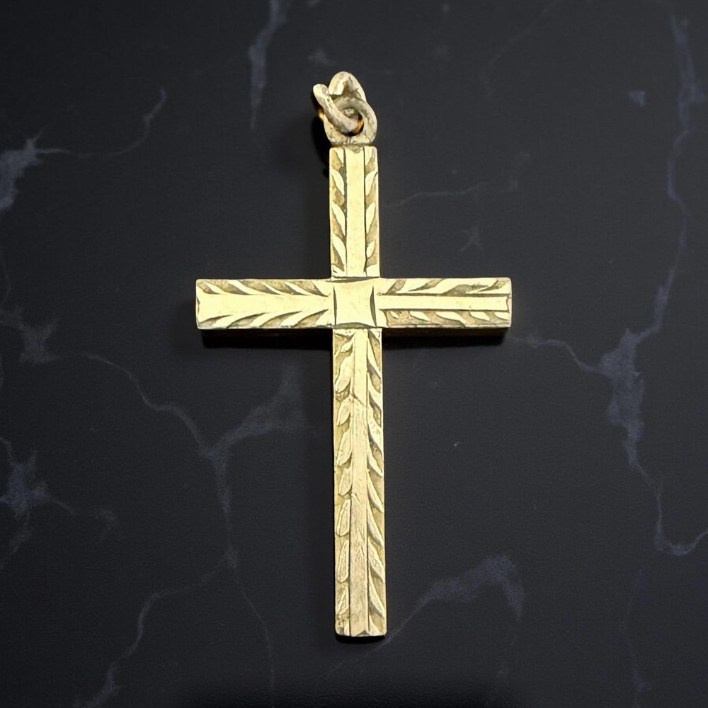 Vintage 12K Gold Filled Cross‎ Pendant 1/20 GF Engraved 1" Religious Charm 1.8g